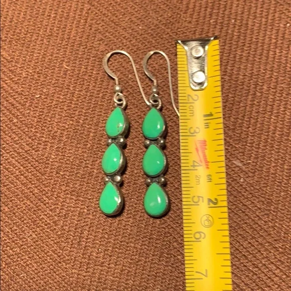 Sterling green turquoise 3 teardrops dangling - Picture 5 of 10